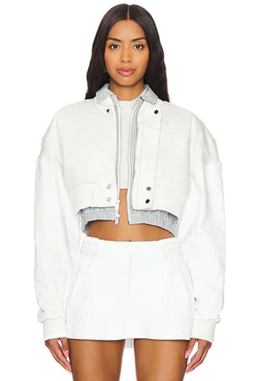 NEW Nike Destroyer White Gray Striped Oversized Canvas Cropped Jacket Size L